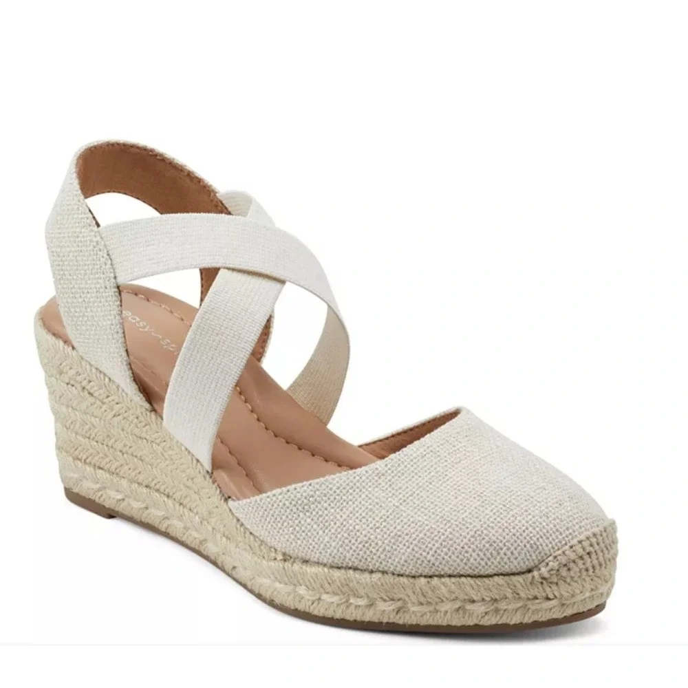 Easy Spirit Meza Espadrille Wedge D'Orsay Sandal Shoes Natural Linen 11M NIB NEW